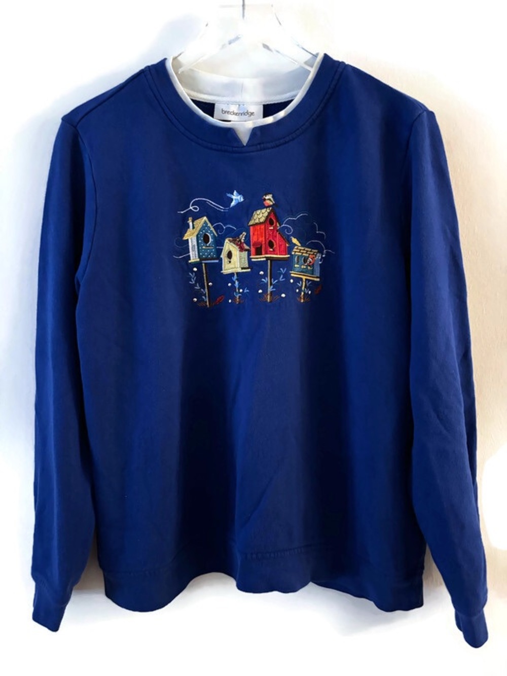 Breckenridge Embroidered Birdhouses Crewneck Sweatshirt  Size Large